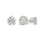 3 Prong Basket Pushback Stud Earrings - 14K White Gold