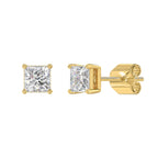 Lab Diamond 4-Prong Princess Stud Earring - 14K Yellow Gold