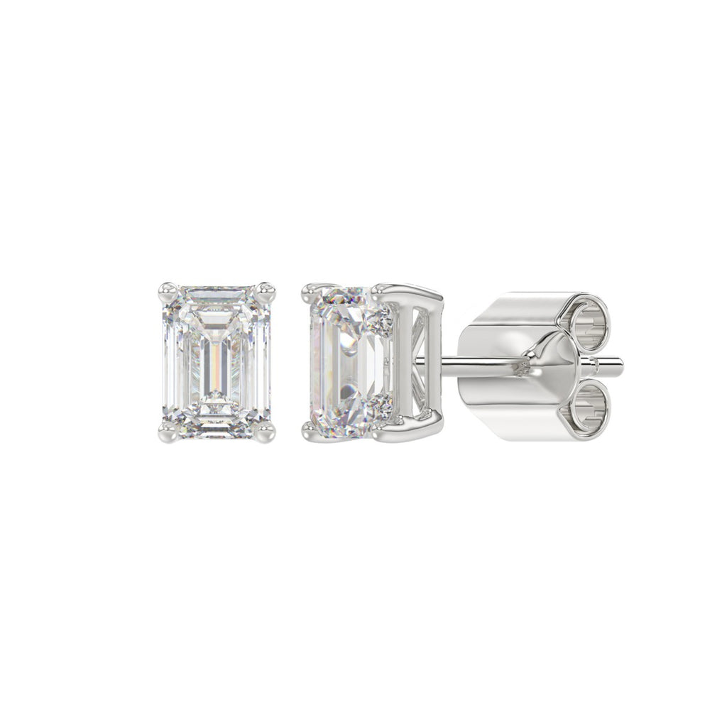Lab Diamond 4-Prong Emerald Cut Stud Earring - 14K White Gold