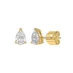 Lab Diamond 3-Prong Pear Stud Earring - 14K Yellow Gold