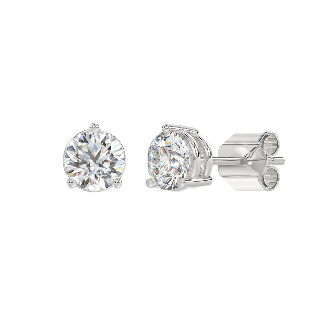 3 Prong Basket Pushback Stud Earrings - 10K White Gold