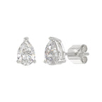 Lab Diamond 3-Prong Pear Stud Earring - 14K White Gold